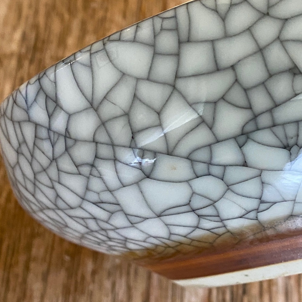 Vintage Japanese Crackle Glaze Bowl for Ikebana Arrangement or Decorative Use - Picture 13 of 14